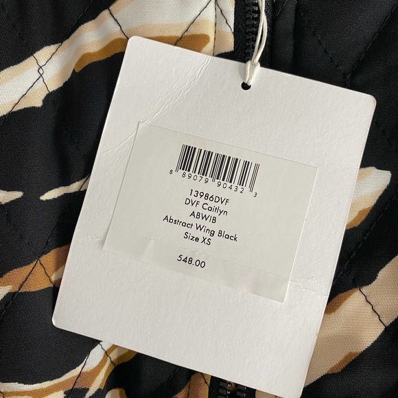 Diane von Furstenberg Caitlyn Quilted Silk Cady Bomber Abstract Black Jacket-XS - Picture 2 of 7